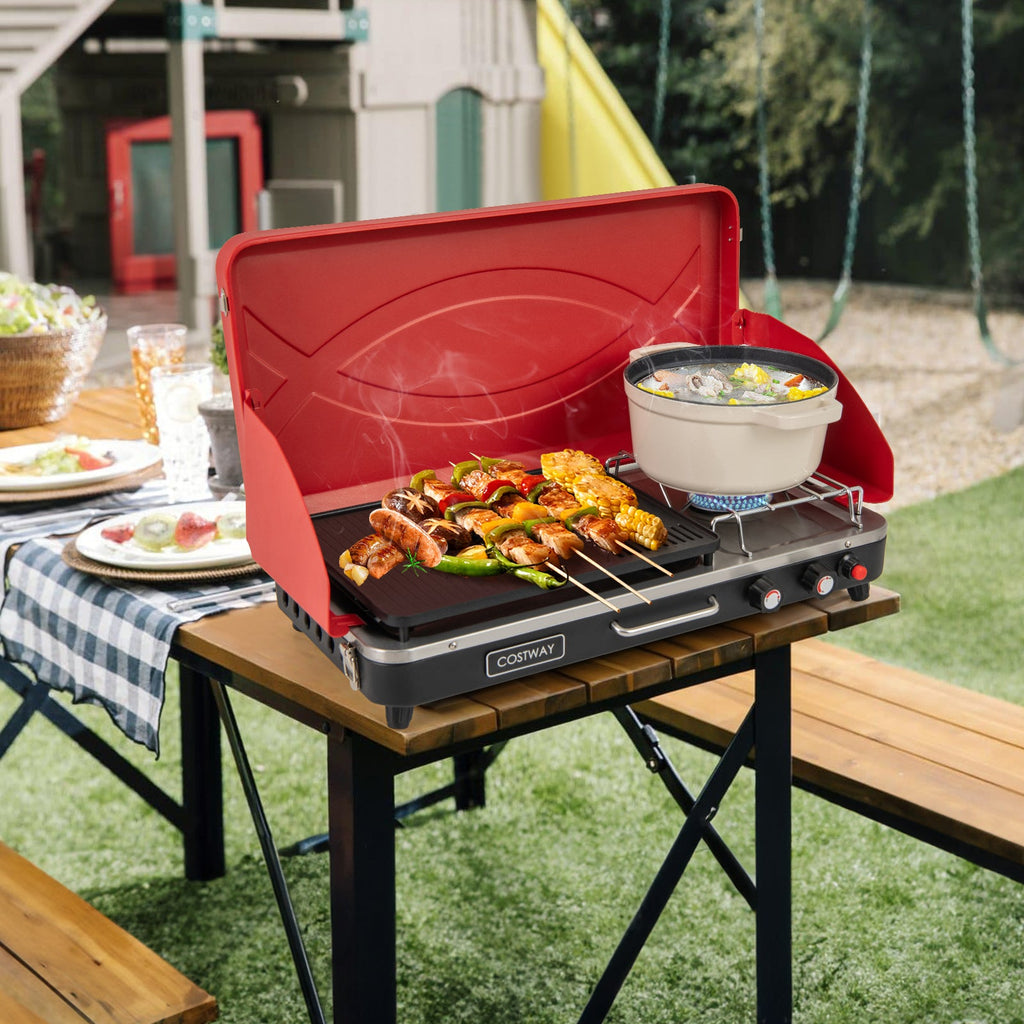 2-in-1 Gas Camping Grill and Stove with