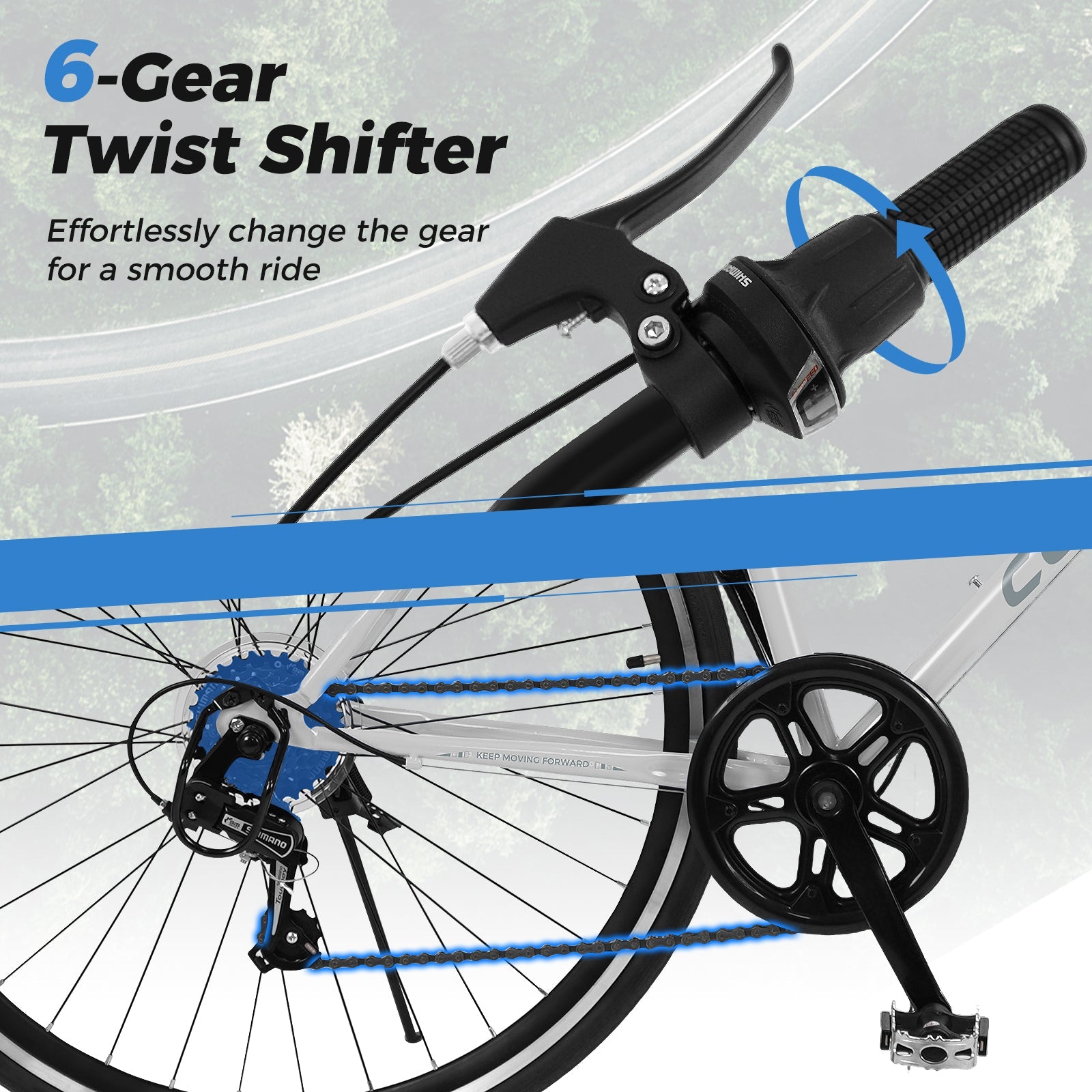 26 Inch Mountain Bike Adjustable with 6-Speed and All-terrain Rubber Wheels