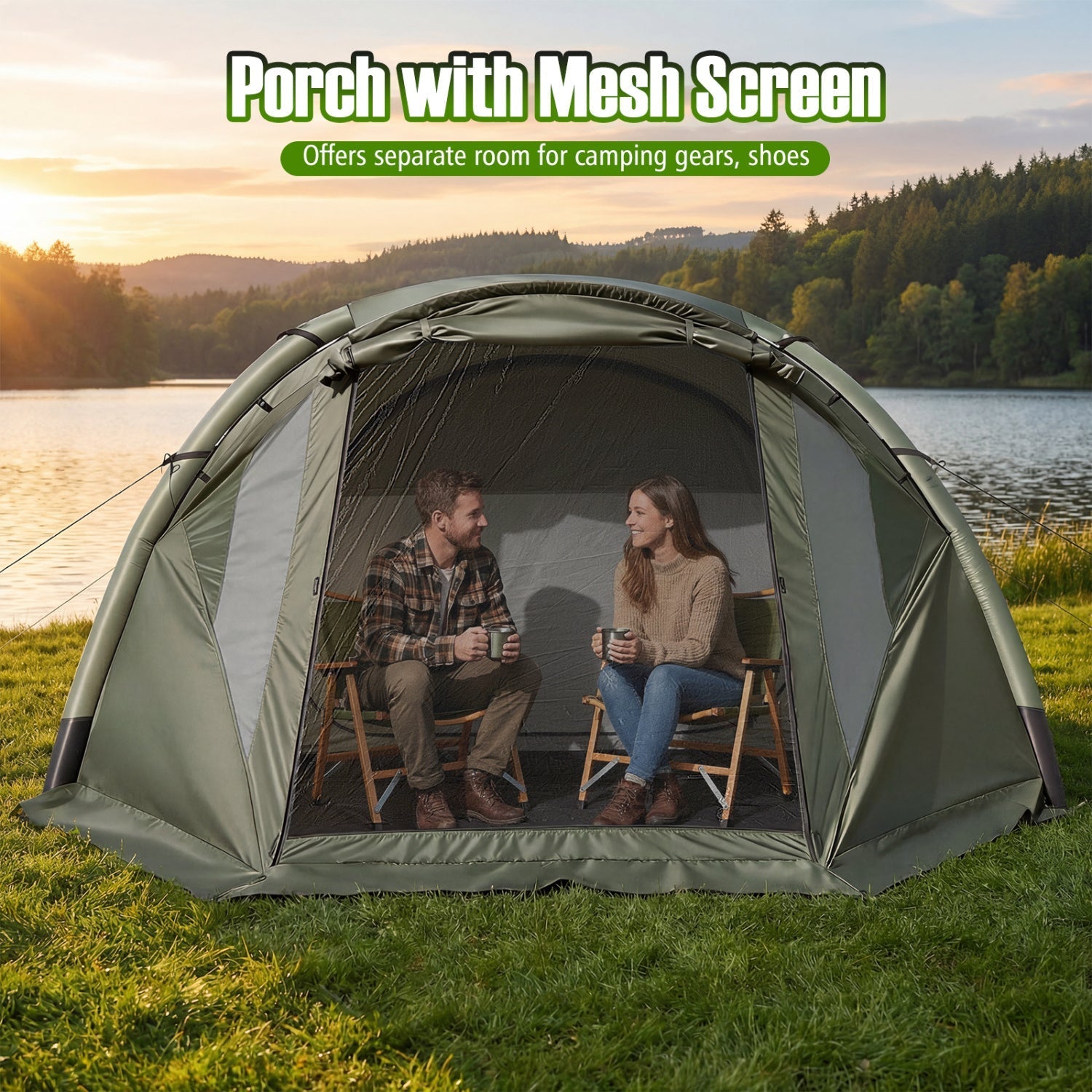 5-7 Person Inflatable Camping Tent with Screened Porch