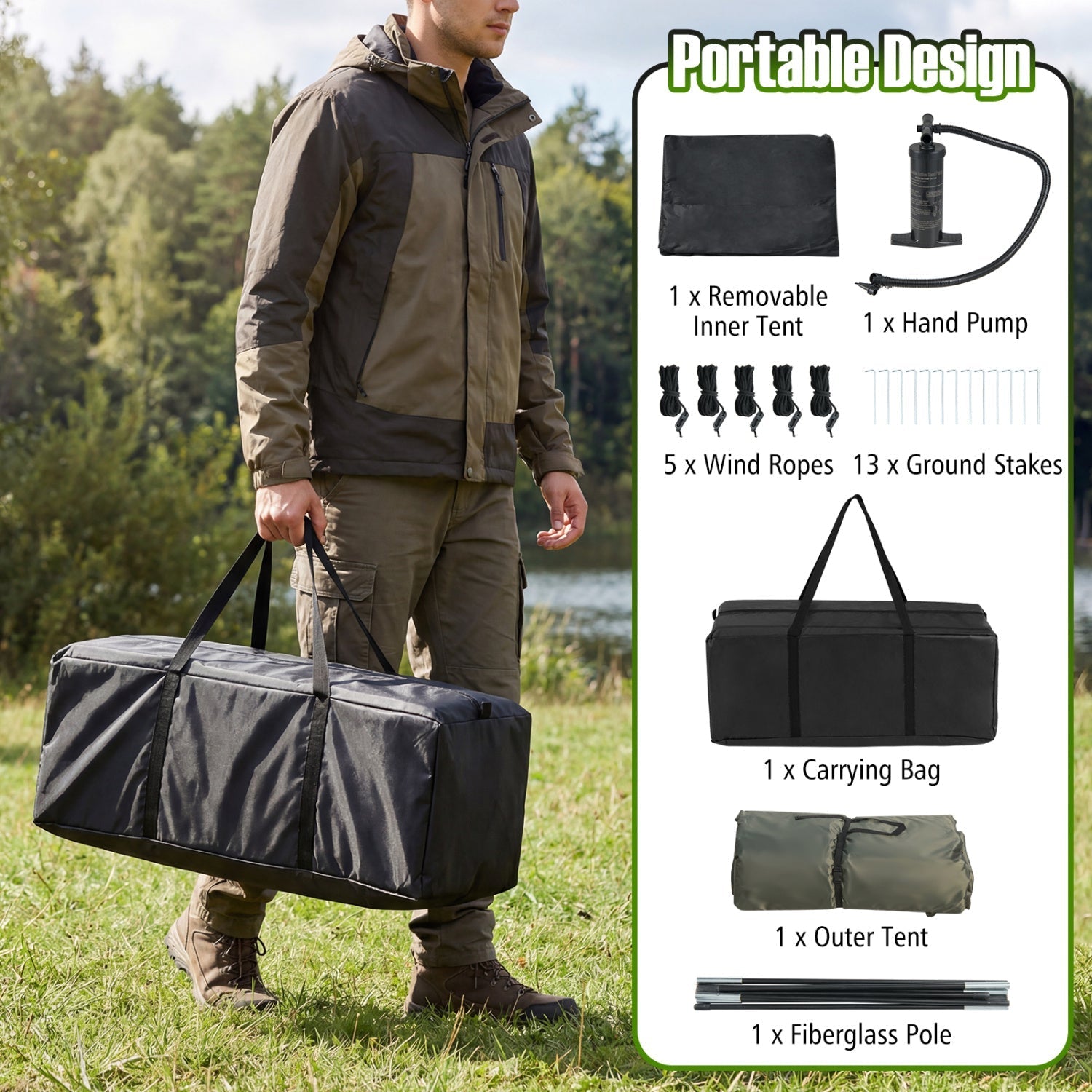 5-7 Person Inflatable Camping Tent with Screened Porch