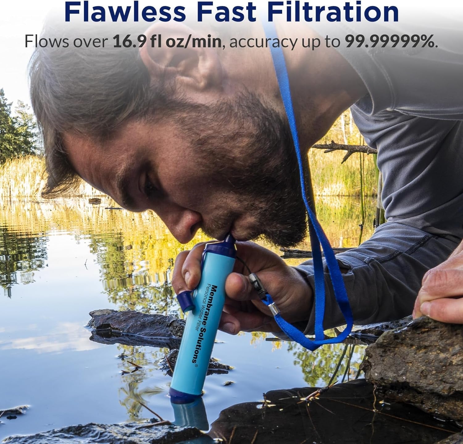 Membrane Solutions Straw Water Filter S1, NSF/ANSI 42&372&401 Certificated, Survival Filtration Portable Gear, Emergency Preparedness, Supply for Drinking Hiking Camping Team Family Outing