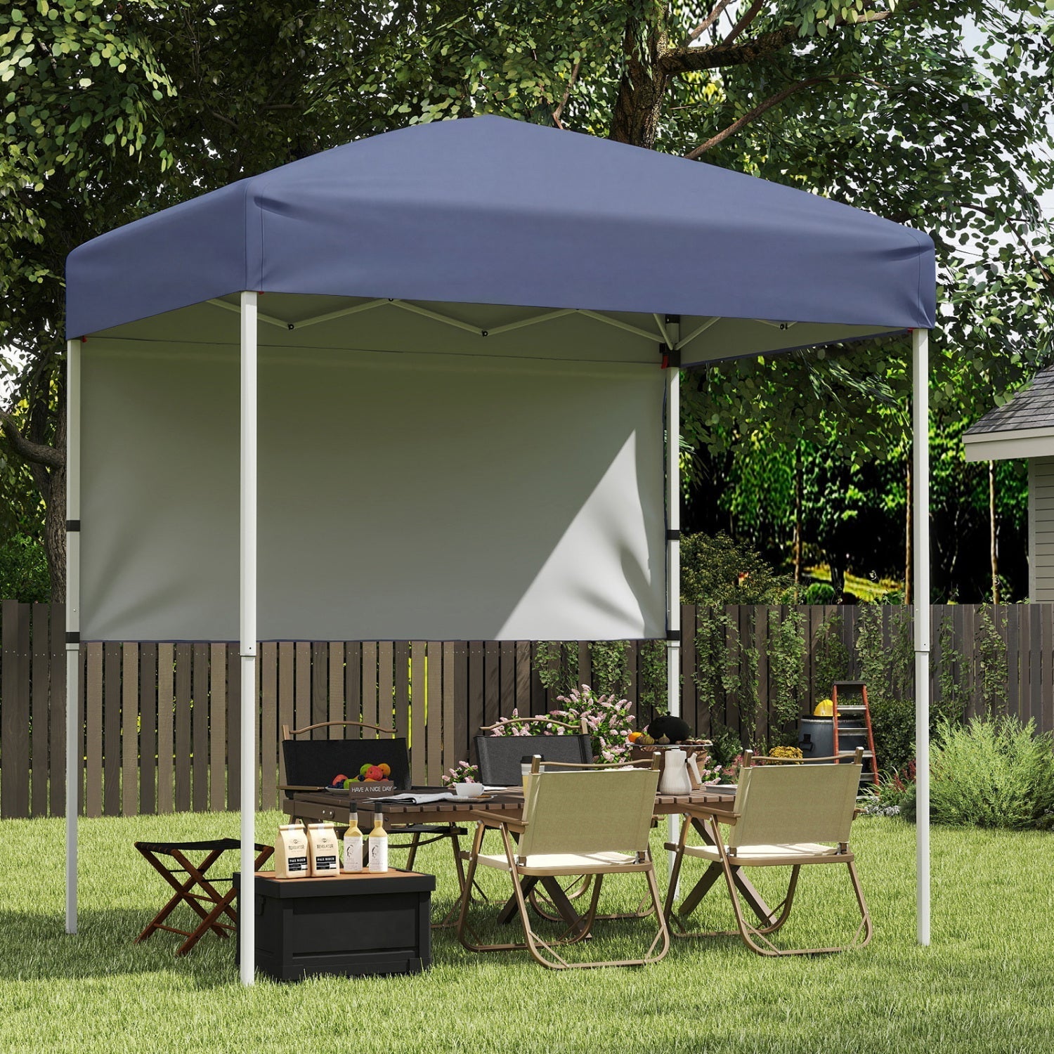 6 x 4 FT Pop-Up Canopy Tent with 1 Half Sidewall Easy Setup Folding Outdoor Sun Shelter