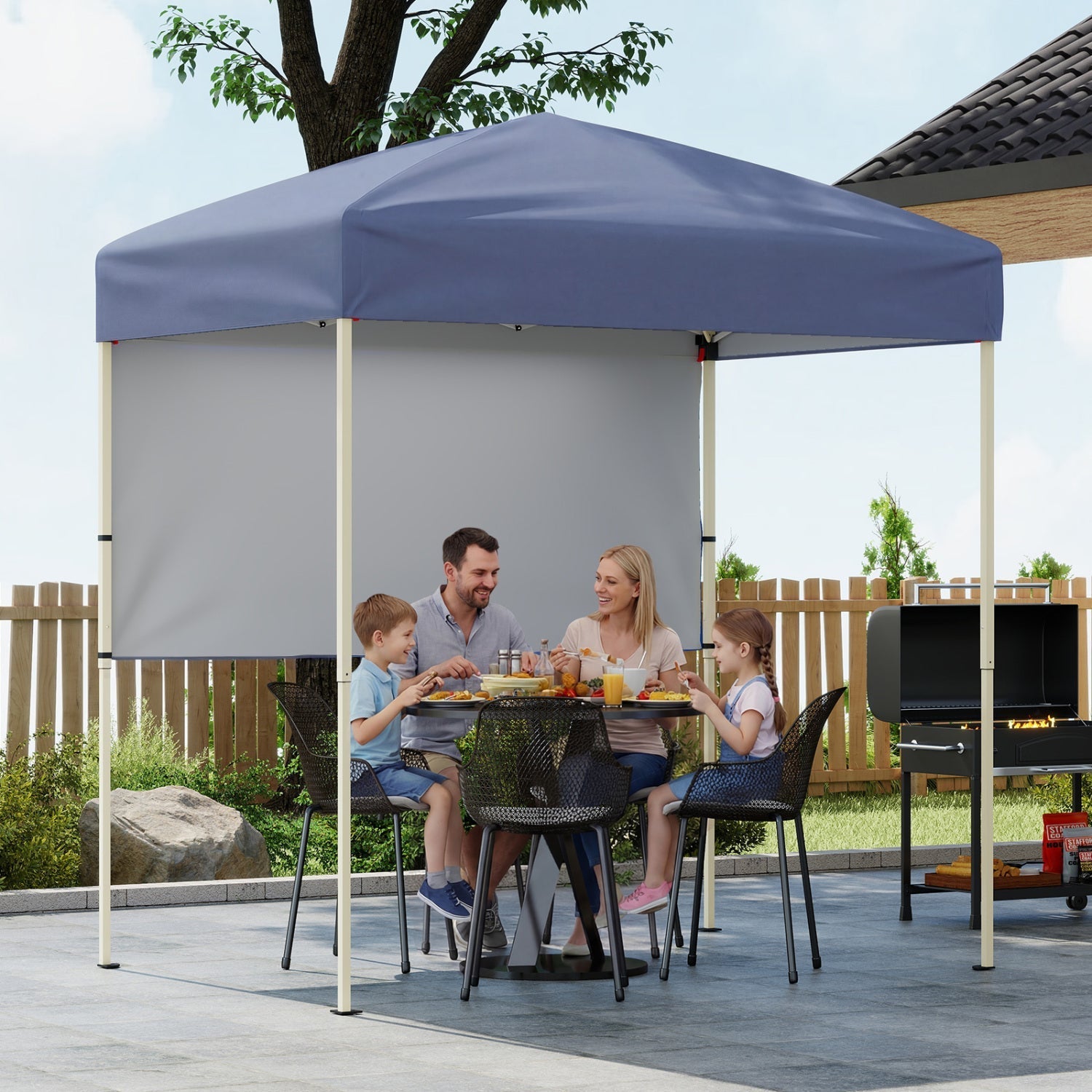 6 x 4 FT Pop-Up Canopy Tent with 1 Half Sidewall Easy Setup Folding Outdoor Sun Shelter