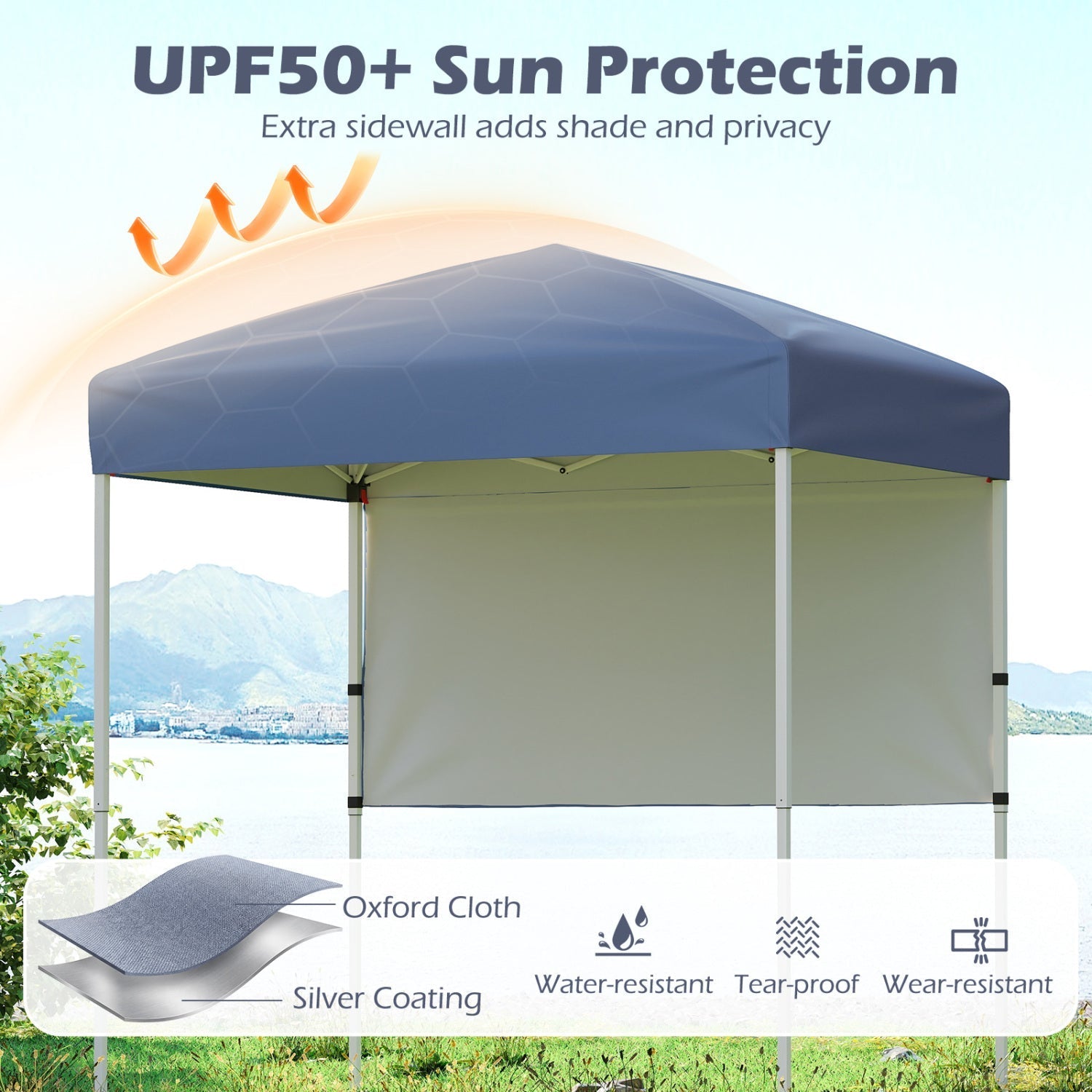 6 x 4 FT Pop-Up Canopy Tent with 1 Half Sidewall Easy Setup Folding Outdoor Sun Shelter