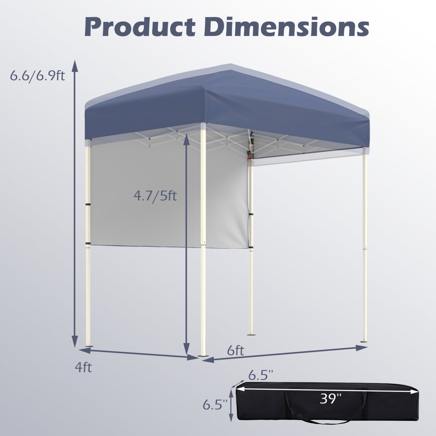 6 x 4 FT Pop-Up Canopy Tent with 1 Half Sidewall Easy Setup Folding Outdoor Sun Shelter