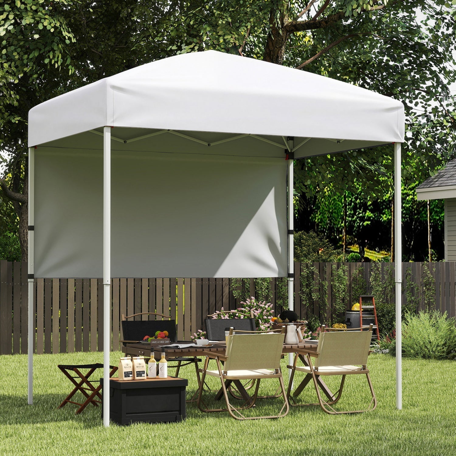 6 x 4 FT Pop-Up Canopy Tent with 1 Half Sidewall Easy Setup Folding Outdoor Sun Shelter
