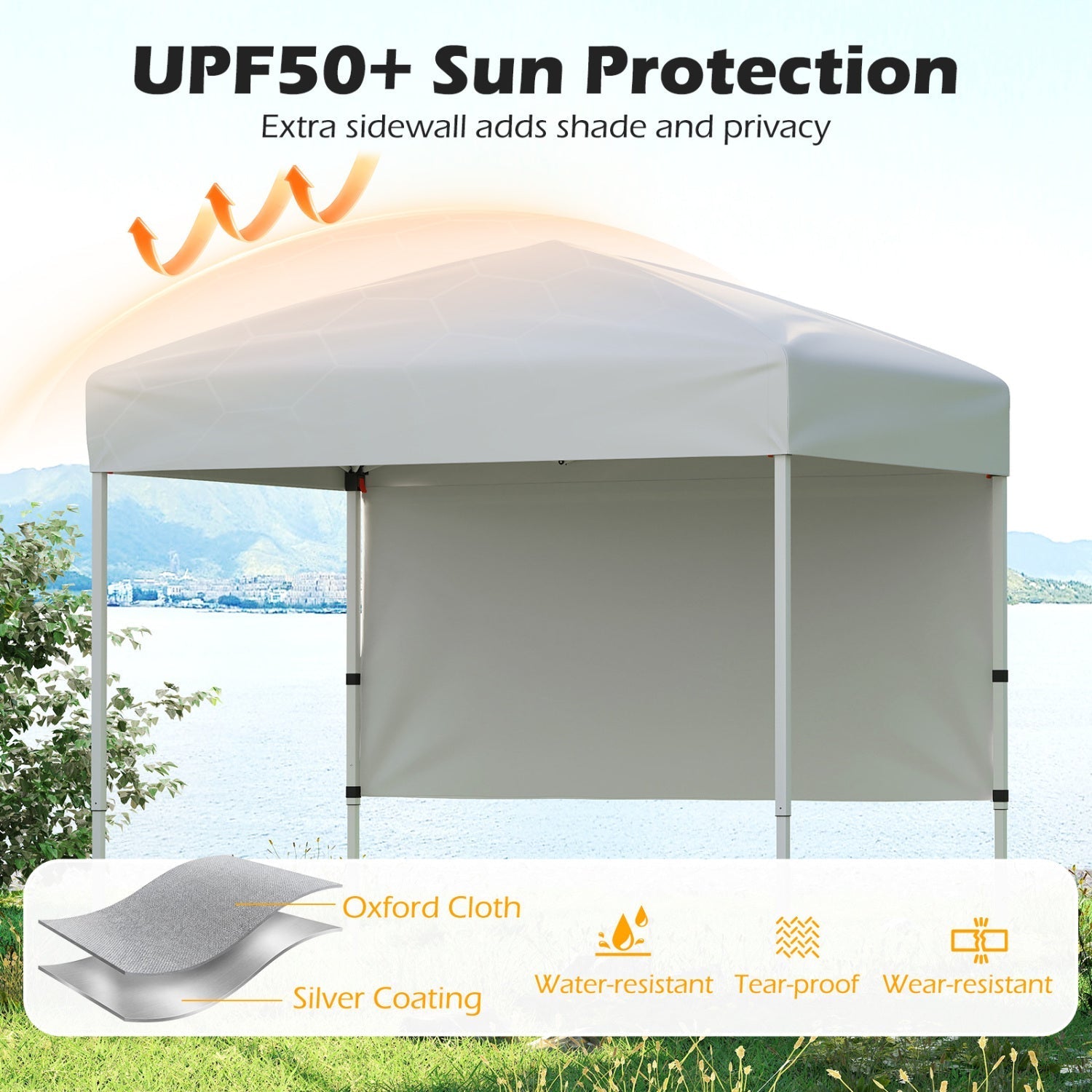 6 x 4 FT Pop-Up Canopy Tent with 1 Half Sidewall Easy Setup Folding Outdoor Sun Shelter