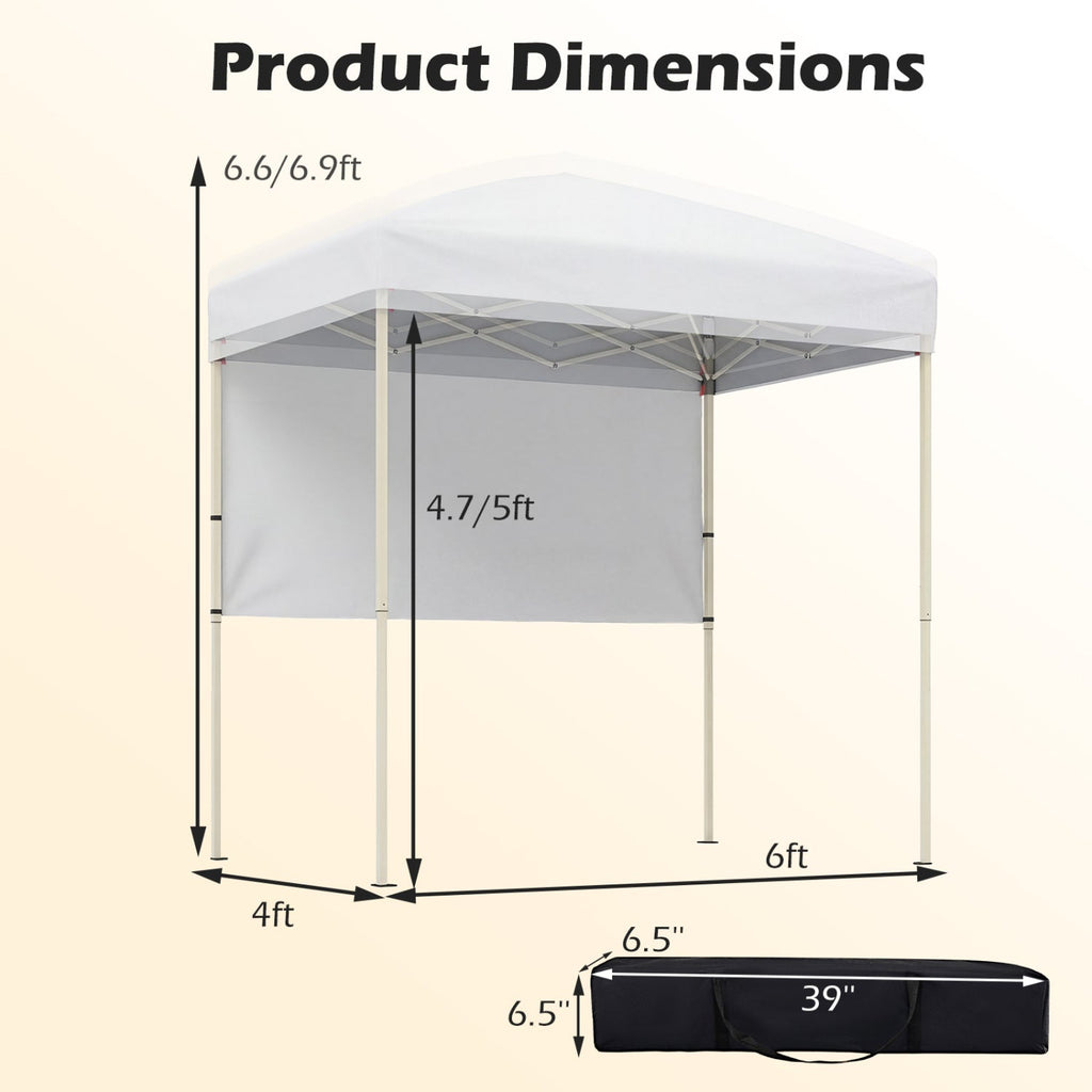 6 x 4 FT Pop-Up Canopy Tent with 1 Half Sidewall Easy Setup Folding Outdoor Sun Shelter