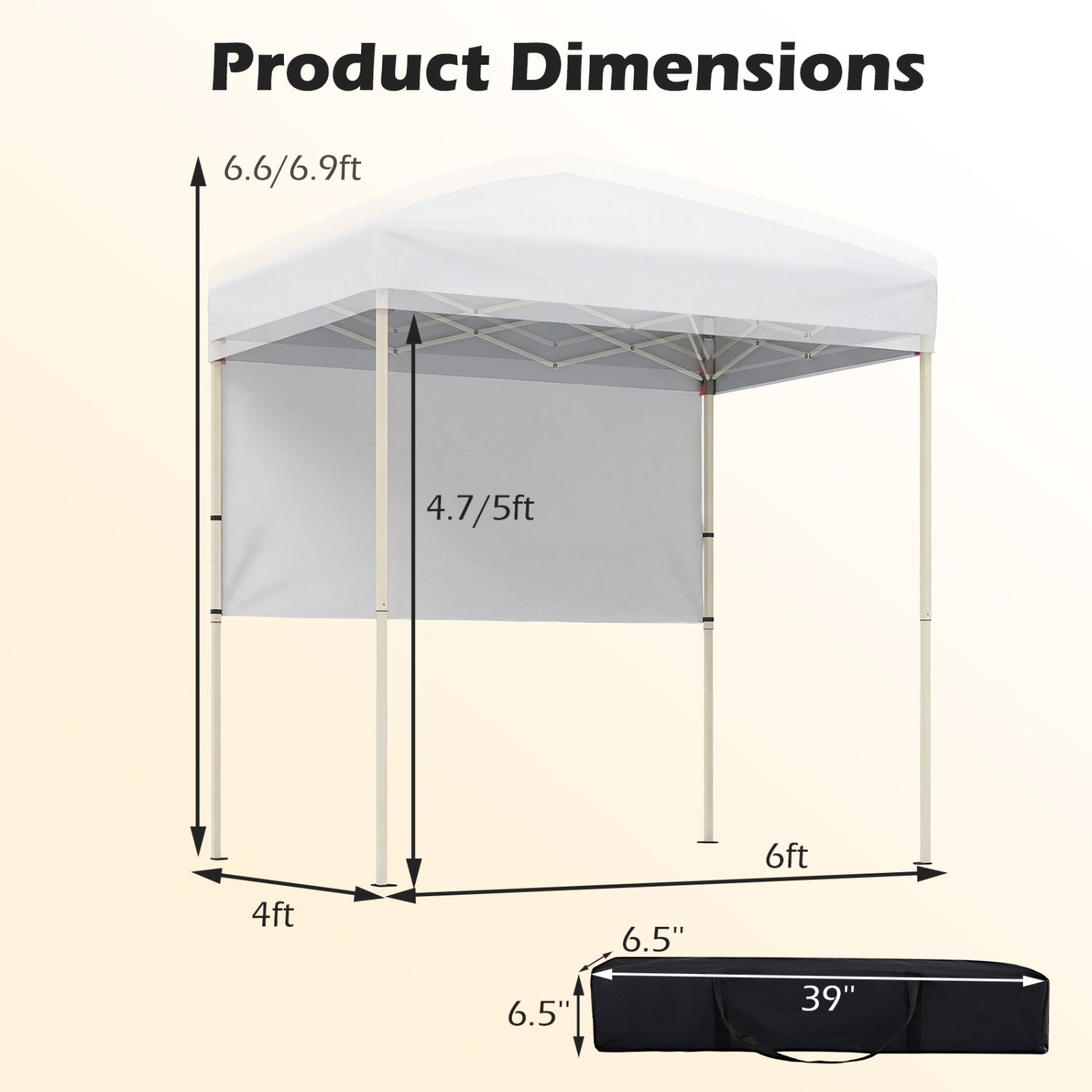 6 x 4 FT Pop-Up Canopy Tent with 1 Half Sidewall Easy Setup Folding Outdoor Sun Shelter
