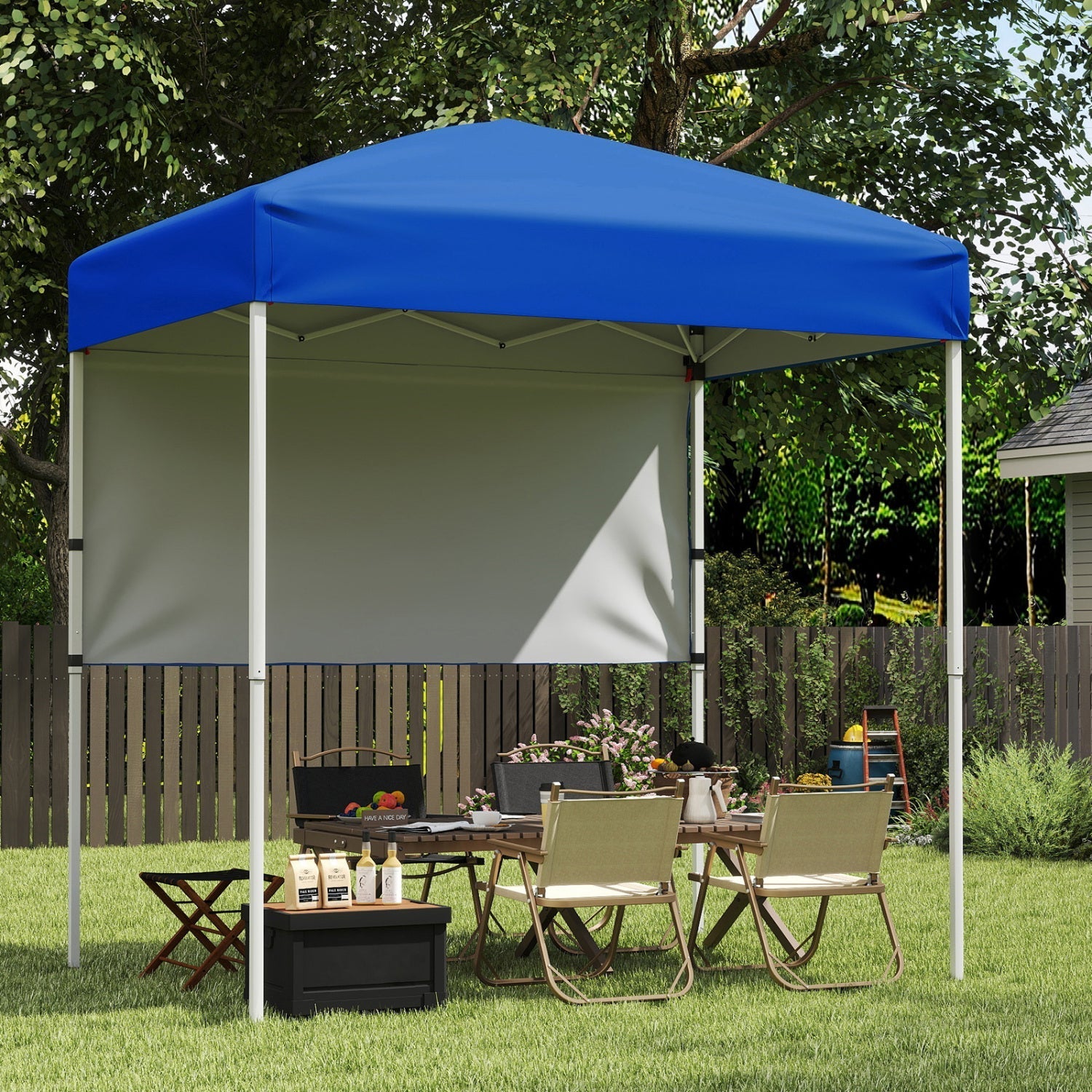 6 x 4 FT Pop-Up Canopy Tent with 1 Half Sidewall Easy Setup Folding Outdoor Sun Shelter