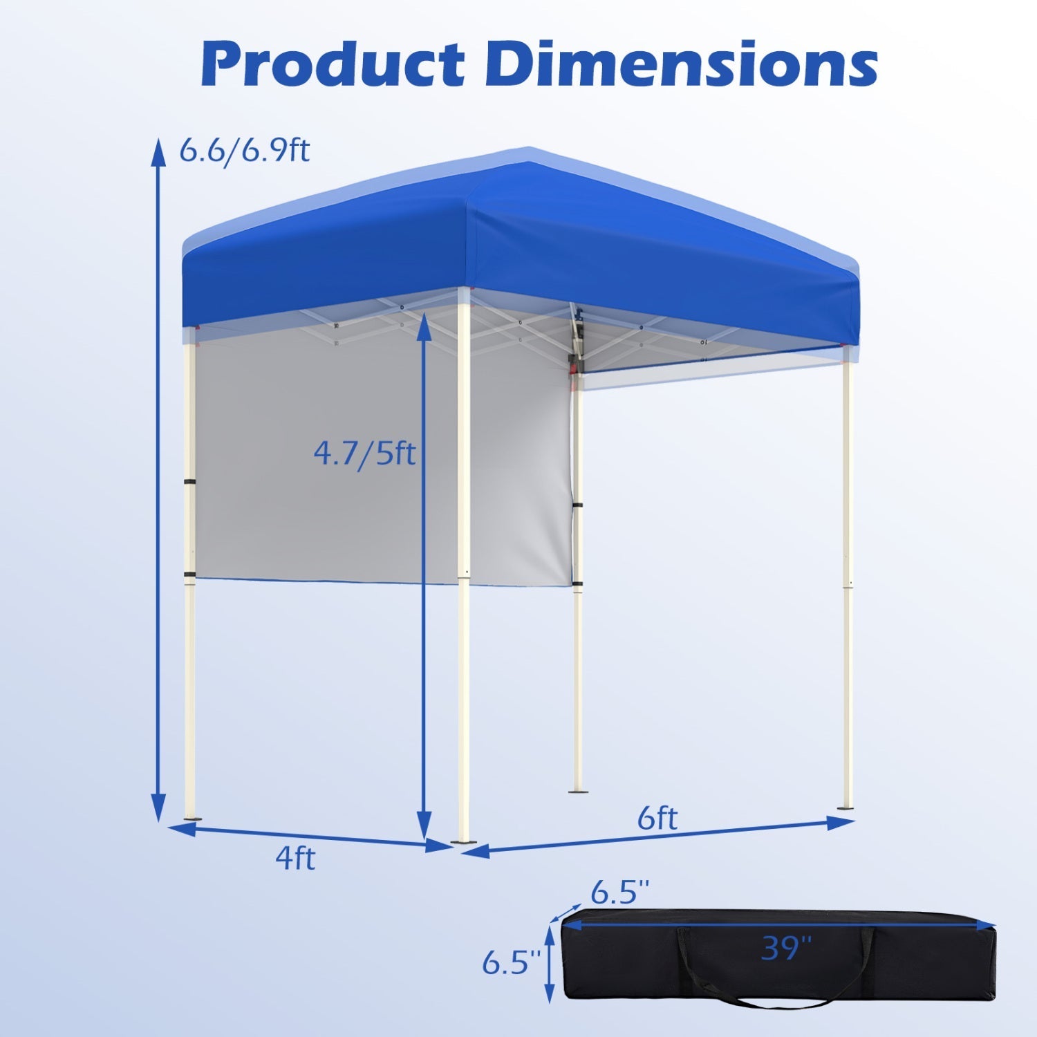 6 x 4 FT Pop-Up Canopy Tent with 1 Half Sidewall Easy Setup Folding Outdoor Sun Shelter