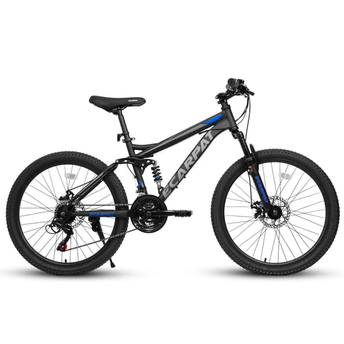 24" TrailX Adult Mountain Bike | 21-Speed Full Suspension (Black)