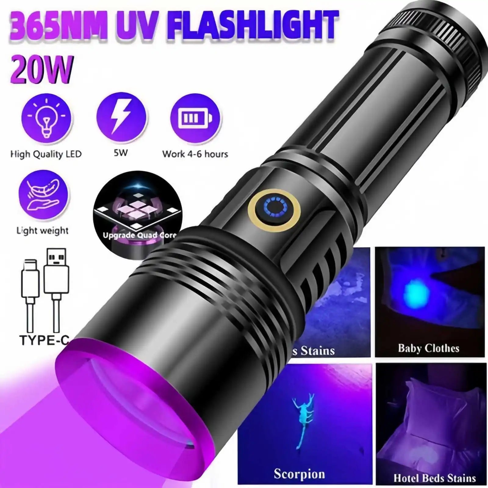 20W UV Black Light Flashlight