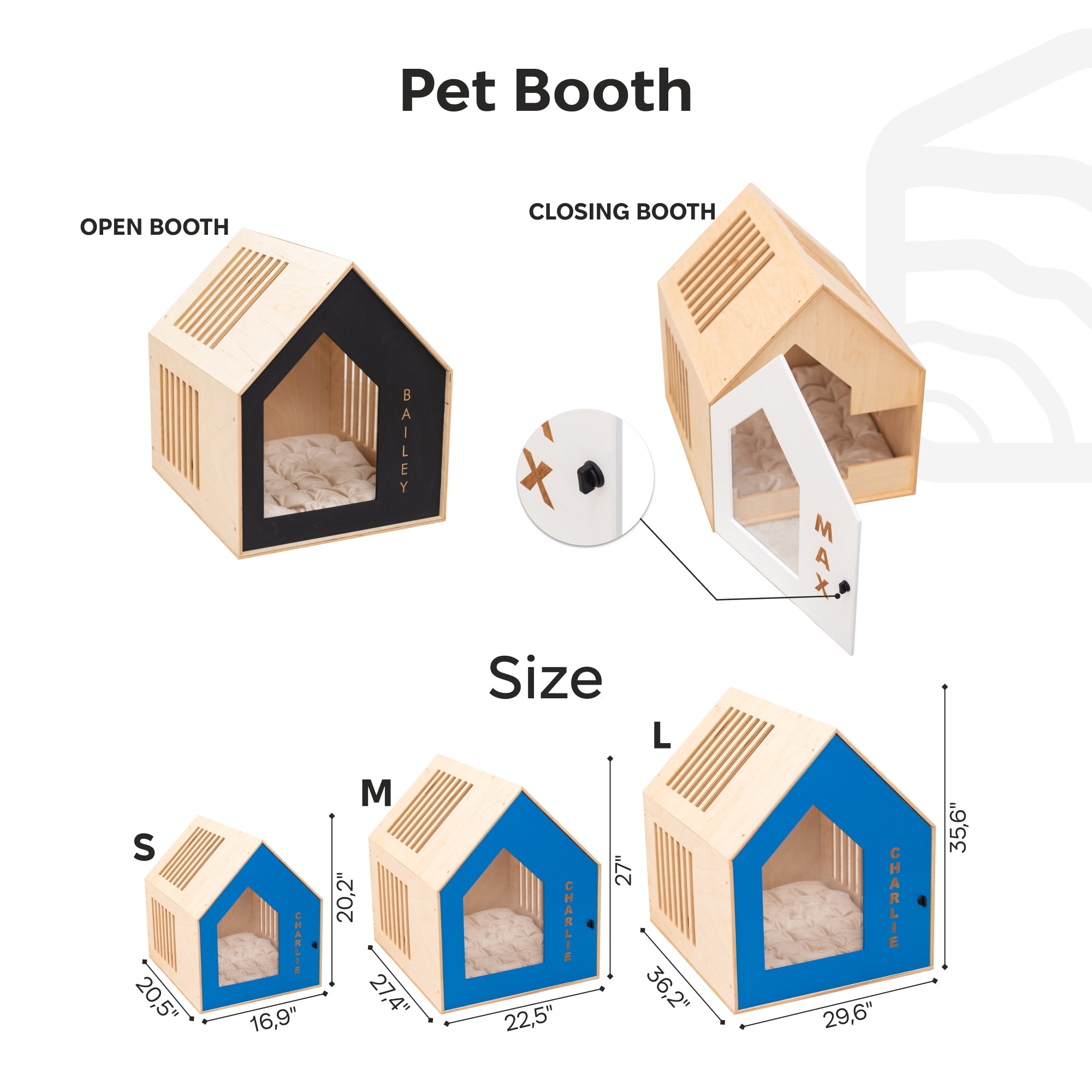Booth-Style Wooden Dog House - Blue