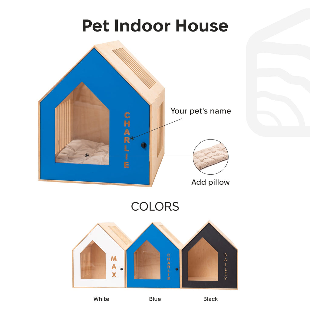 Booth-Style Wooden Dog House - Blue