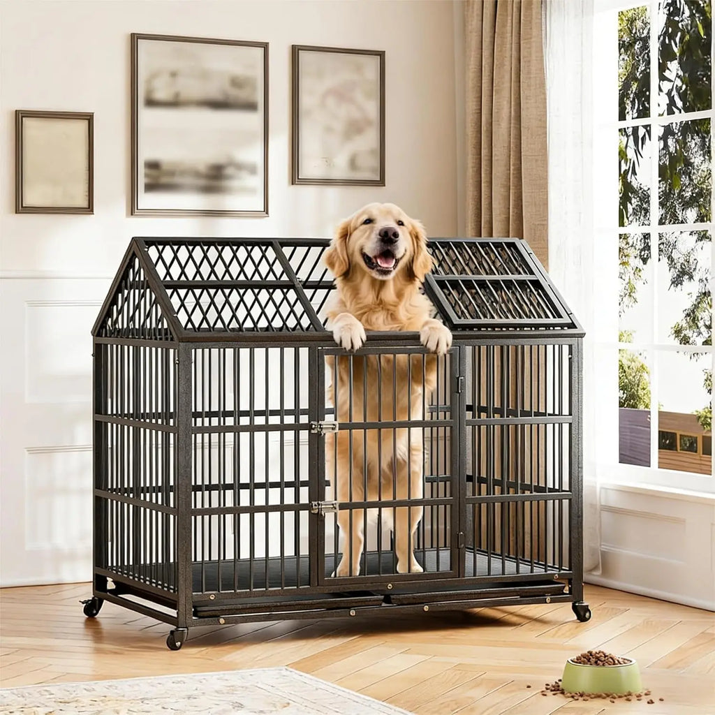 Large Metal Dog Kennel with Roof Top