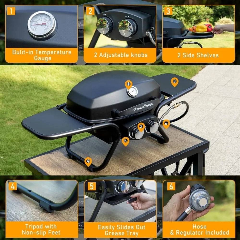 2 Burner Portable Desktop Propane Gas Grill
