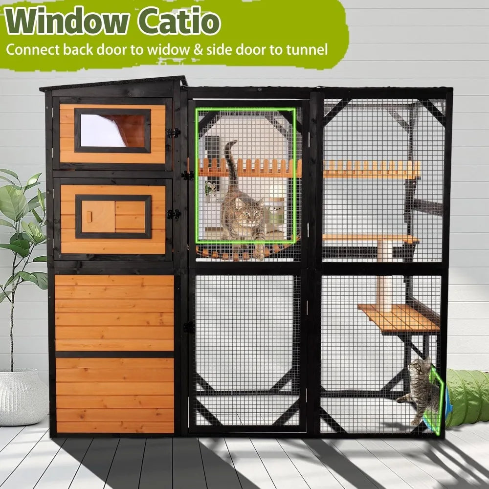 Catio Outdoor Cat Enclosures, Large 4 Tiers Wood Cat House