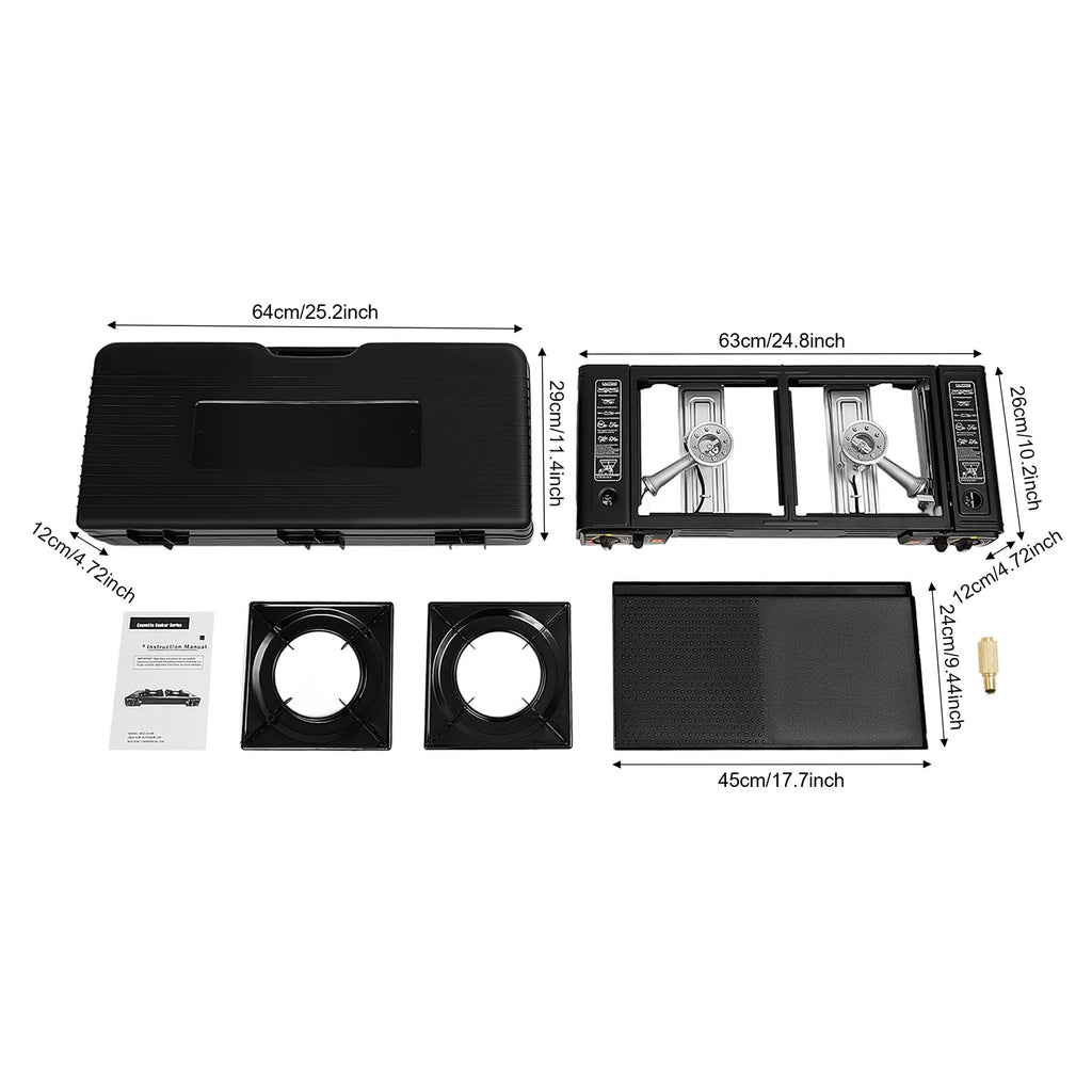 2500W Portable Camping Stove 2 Burners Camping Stove with Baking Tray
