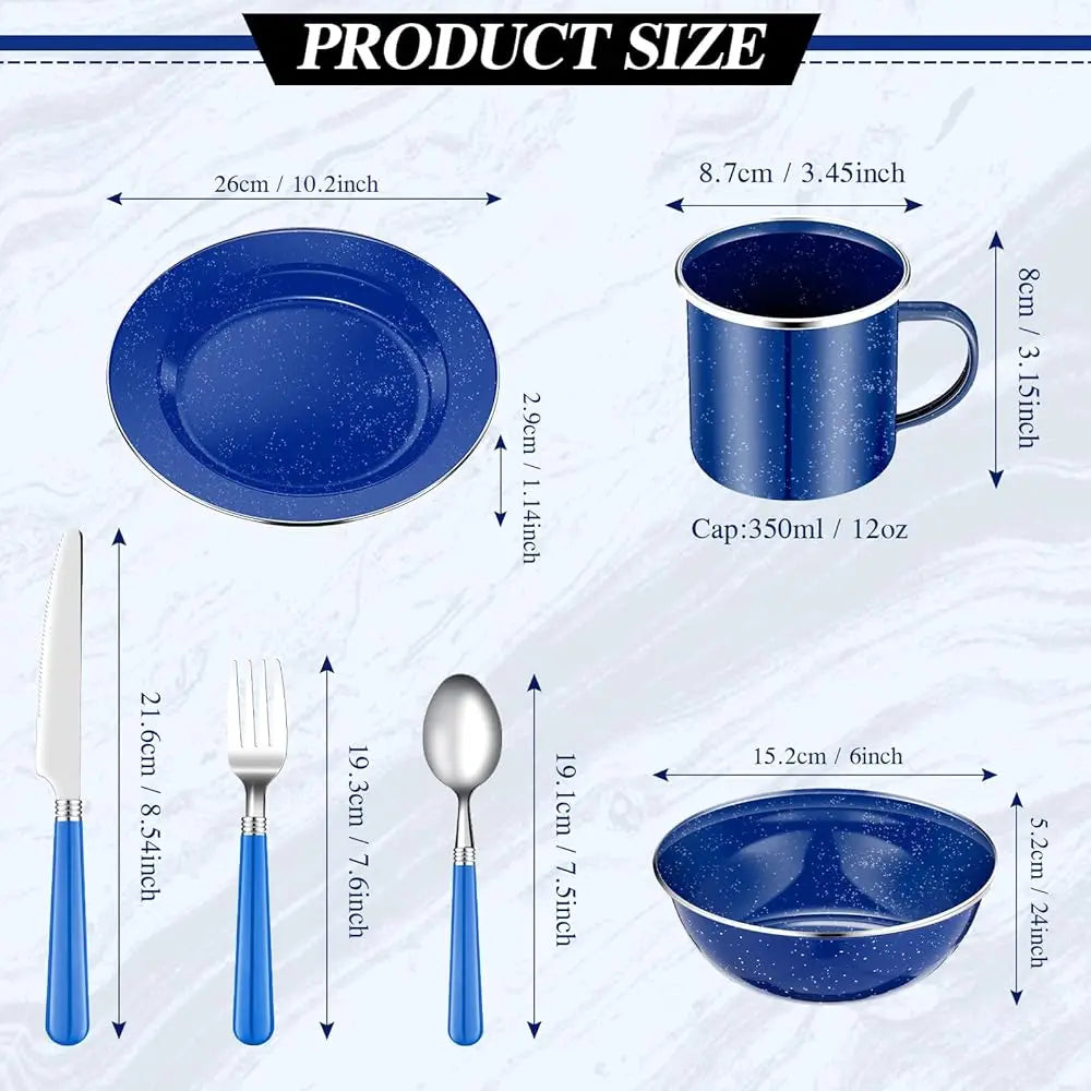 48 Pcs Enamel Camping Tableware And Utensils Set