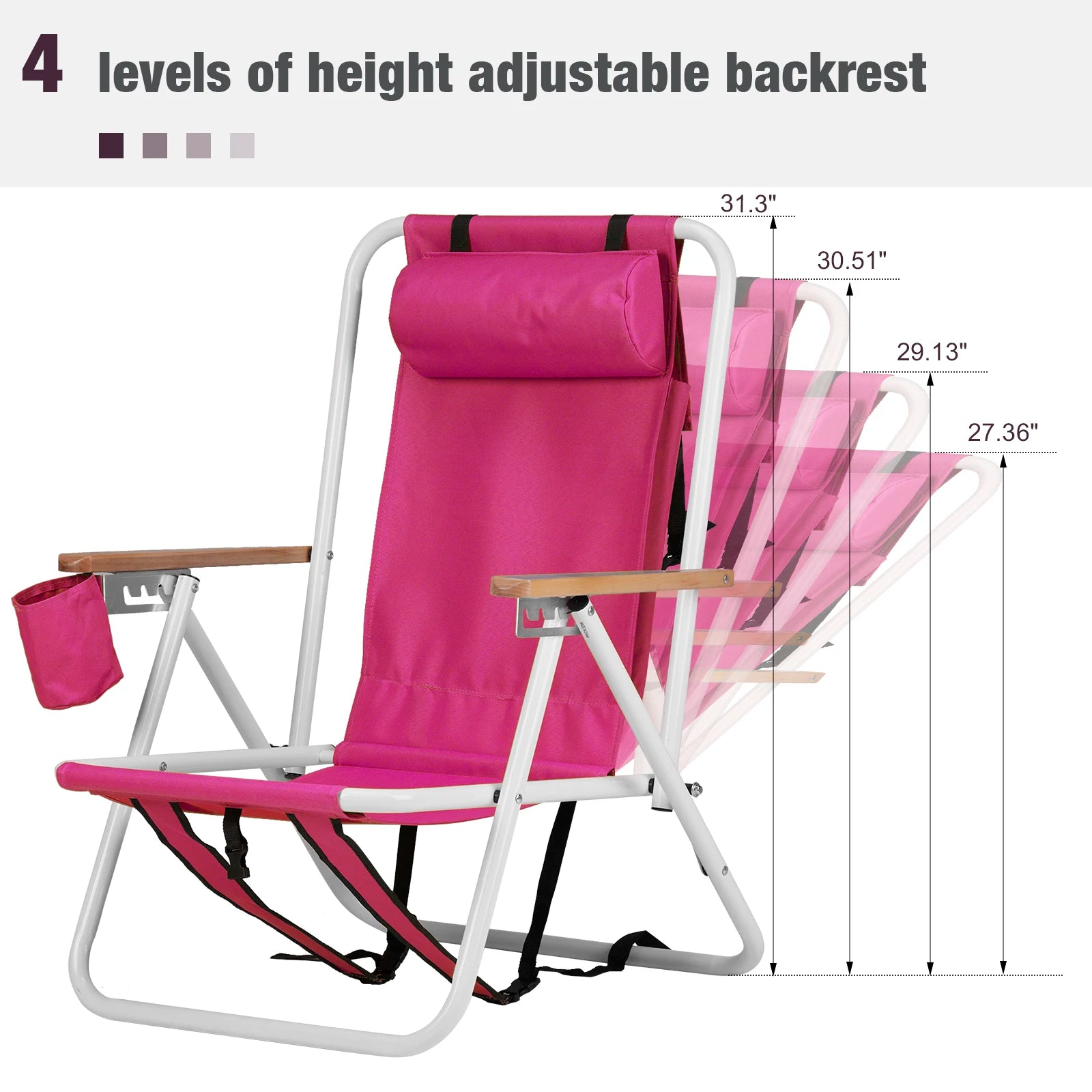 Folding Beach Chair, 4 Position Portable Backpack