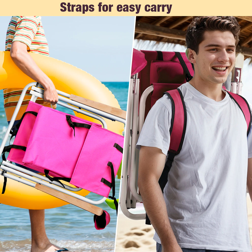 Folding Beach Chair, 4 Position Portable Backpack