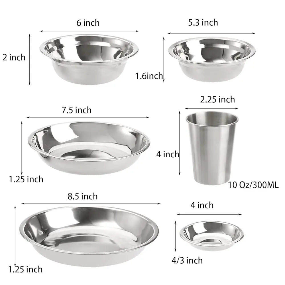Set Of 26 Stainless Steel Camping Plates And Bowls