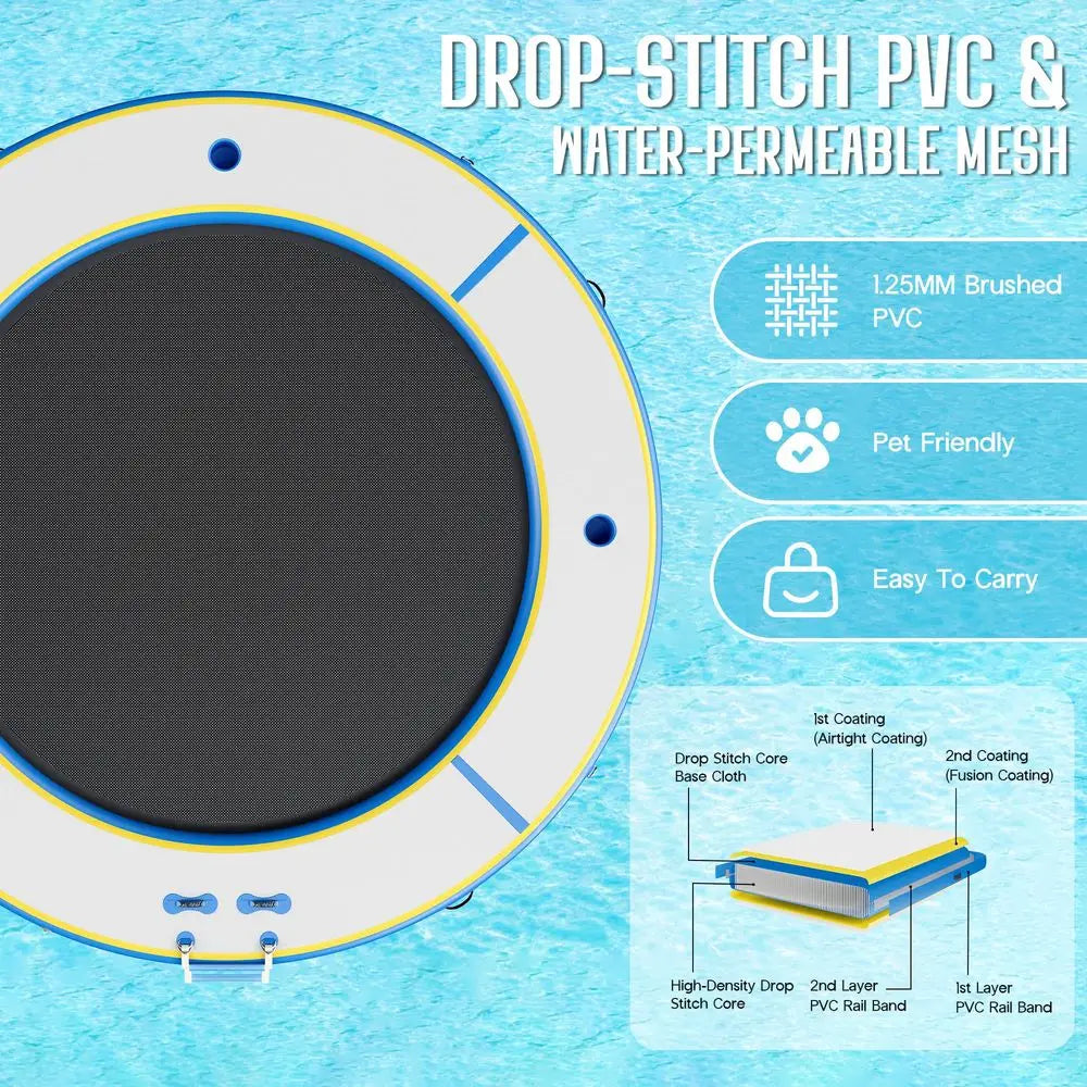 Adults Round Floating Dock Platform with Mesh