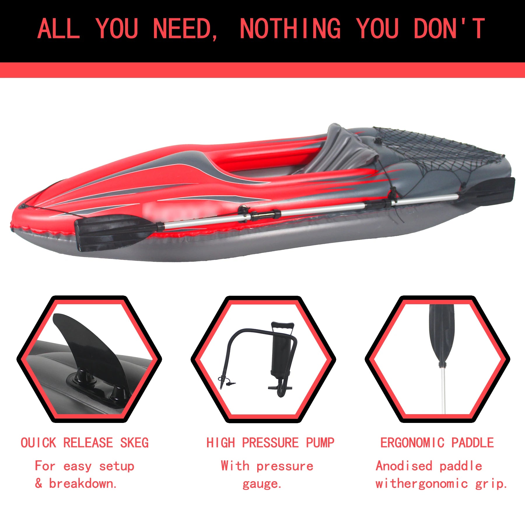Inflatable Kayak Fishing Boat 1 Person Adult