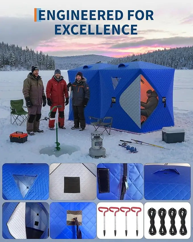 Insulated Pop-Up Ice Fishing Tent, 6-8 Person
