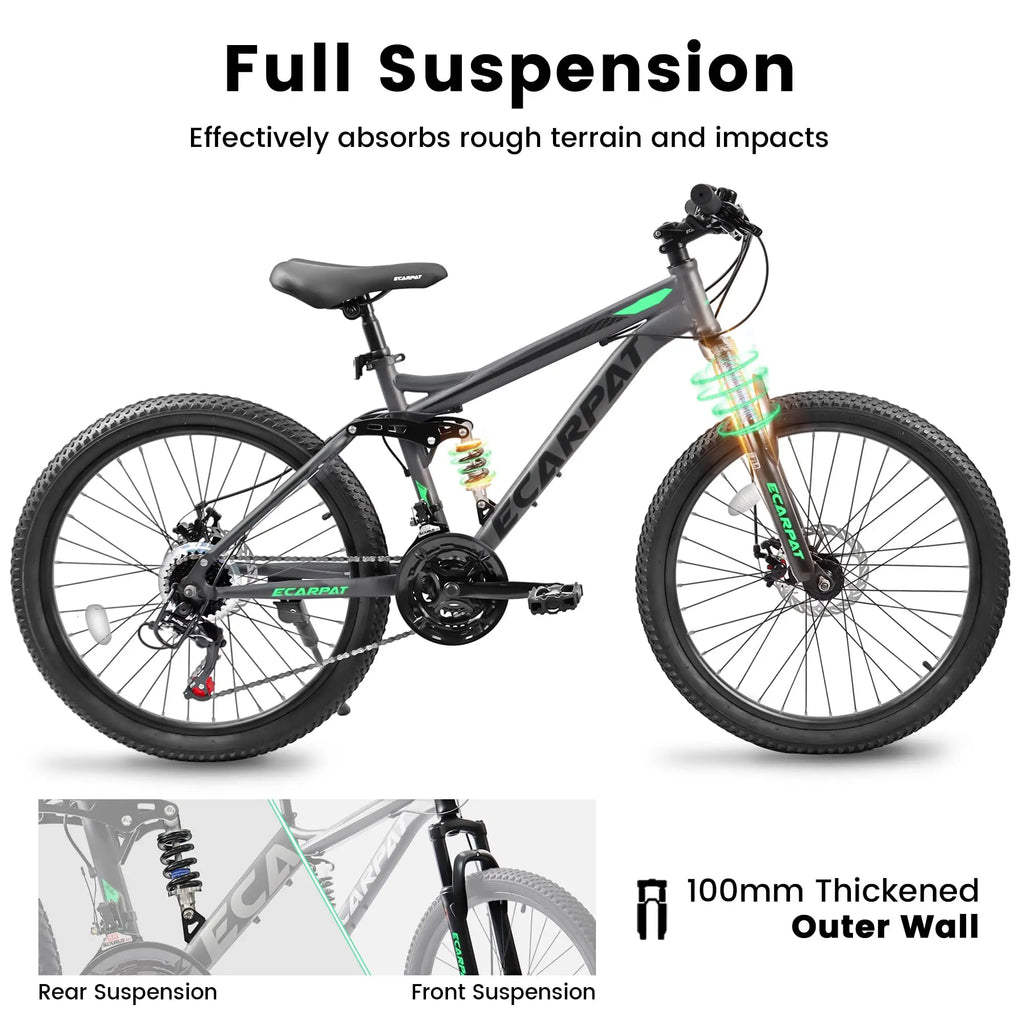 24 Inch Mountain Bike with Full Suspension 21 Speed Shifter Lever