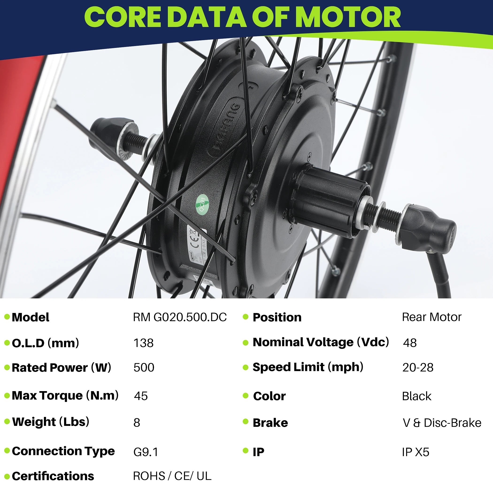 BAFANG Ebike Conversion Kit,G020 48V 500W Rear Hub Motor