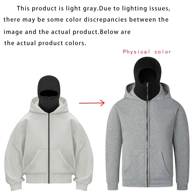 Men's Balaclava Zip Hoodie – Winter Warm Face Mask Jacket