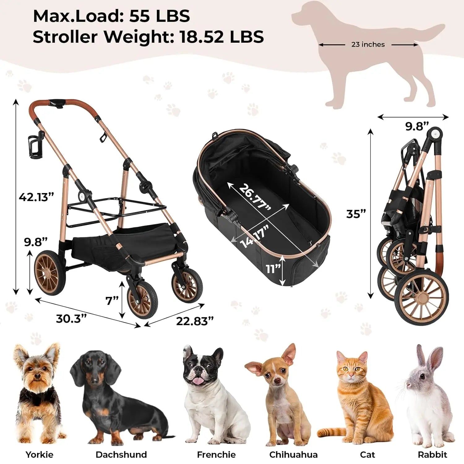 Shock Absorption Dog Buggy Stroller