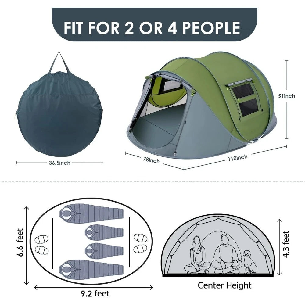 4 Person Pop Up Waterproof Tent Instant Setup
