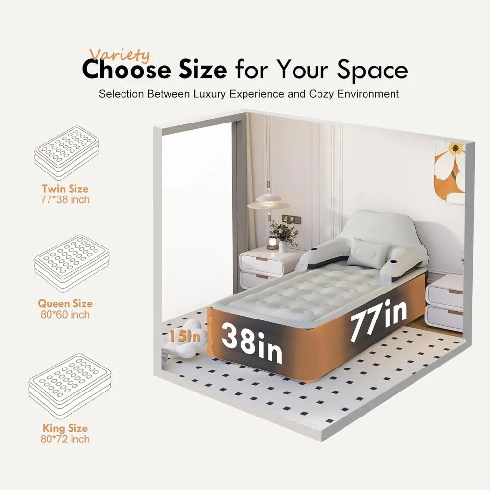 Twin Size Air Mattress with Headboard and Pump