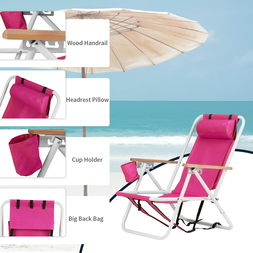 Folding Beach Chair, 4 Position Portable Backpack
