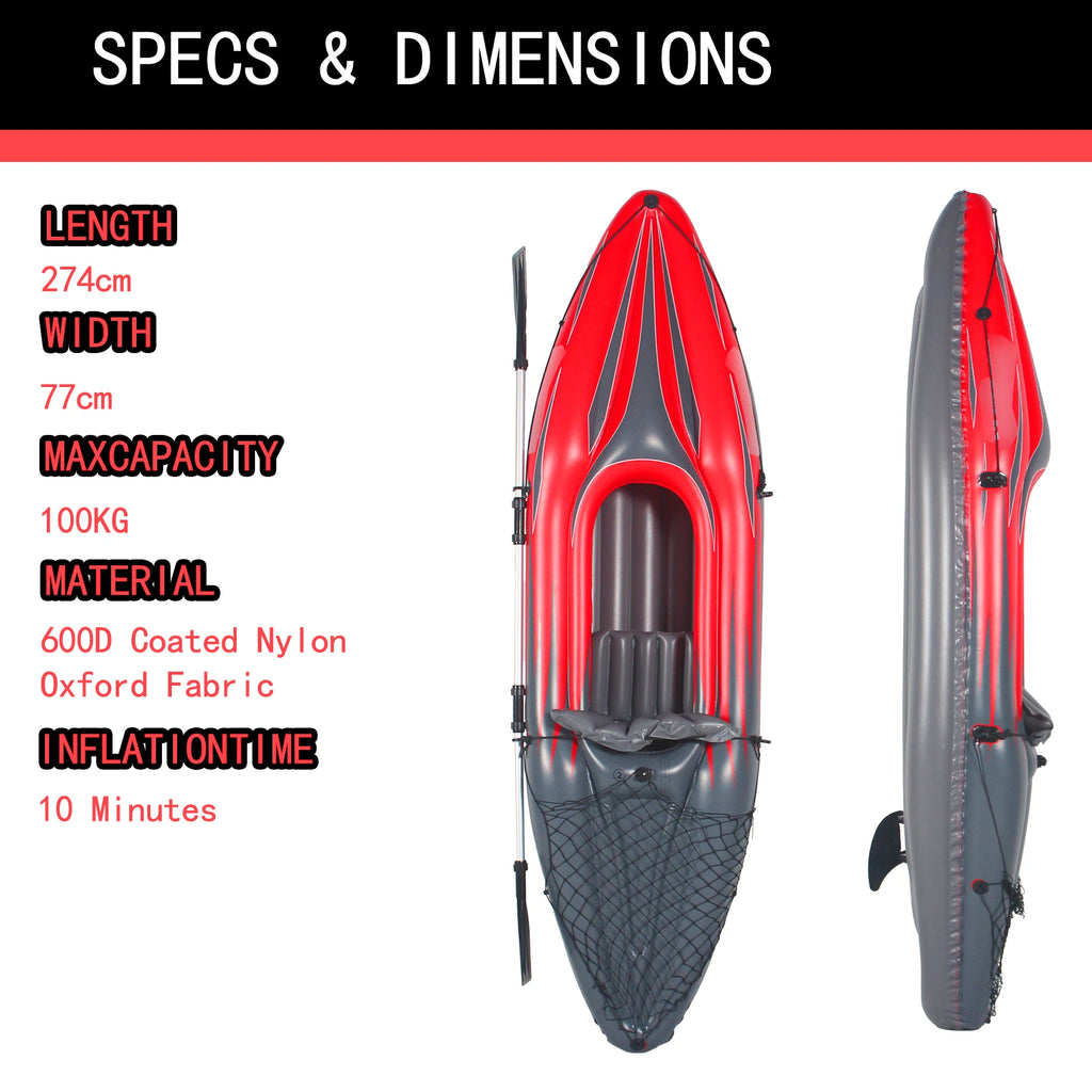 Inflatable Kayak Fishing Boat 1 Person Adult