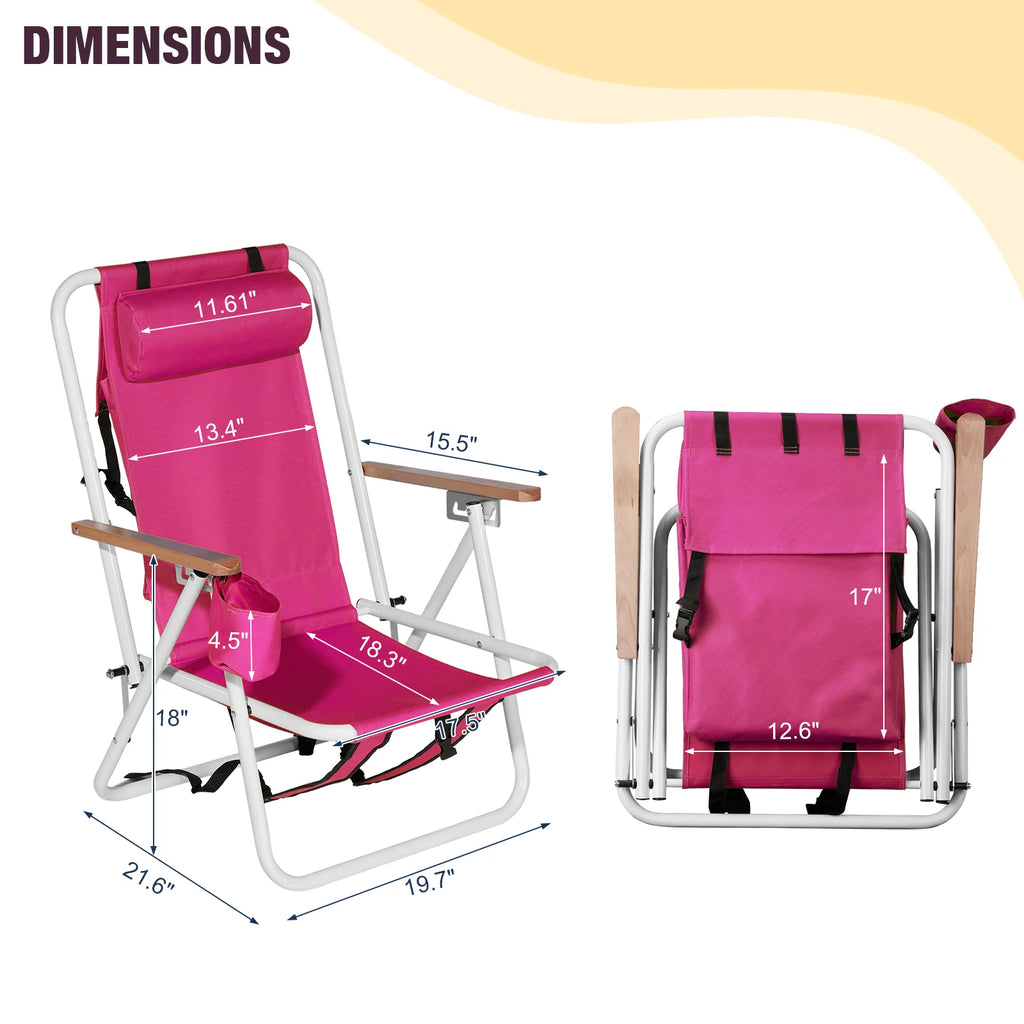 Folding Beach Chair, 4 Position Portable Backpack
