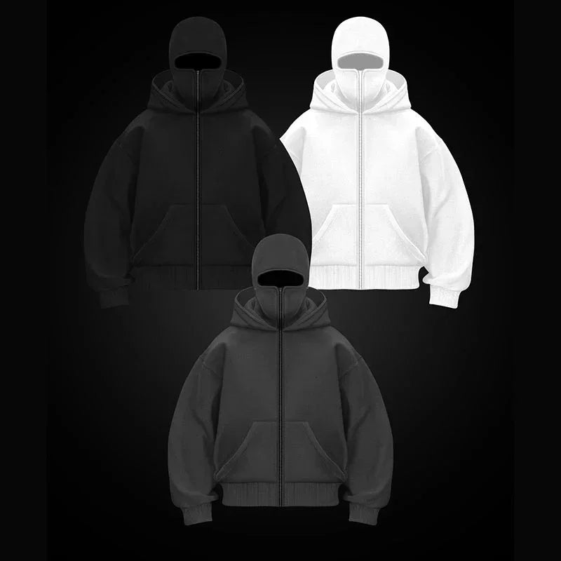 Men's Balaclava Zip Hoodie – Winter Warm Face Mask Jacket