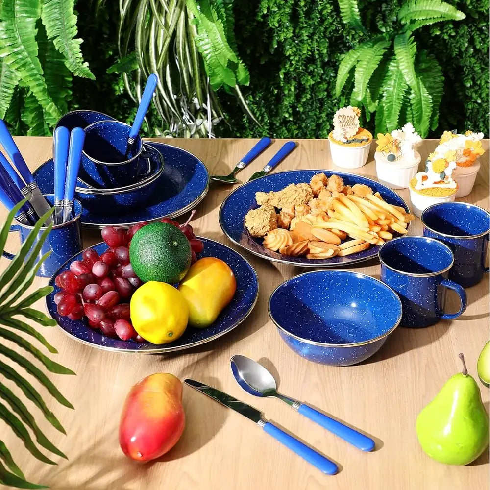 48 Pcs Enamel Camping Tableware And Utensils Set