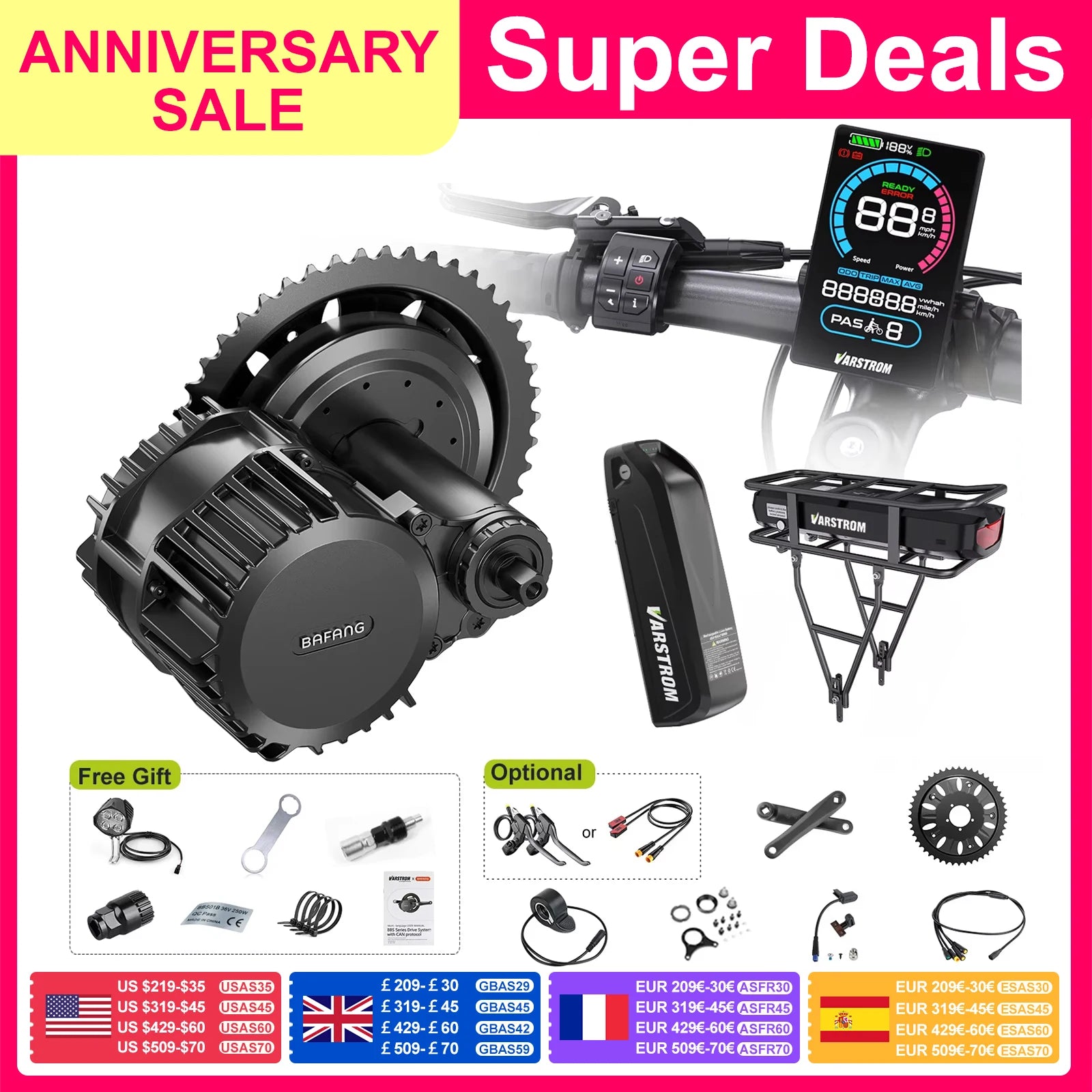 Mid Drive Motor Electric Bike Conversion kits  48V Battery