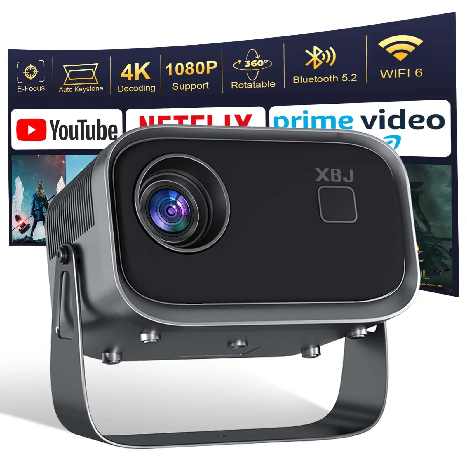 Portable Outdoor Movie Projector with Built-in Wi-Fi