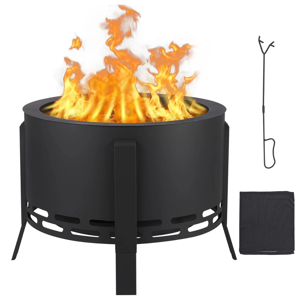 Smokeless Firepit- Low Smoke Outdoor Fire Pit with Folding Feet