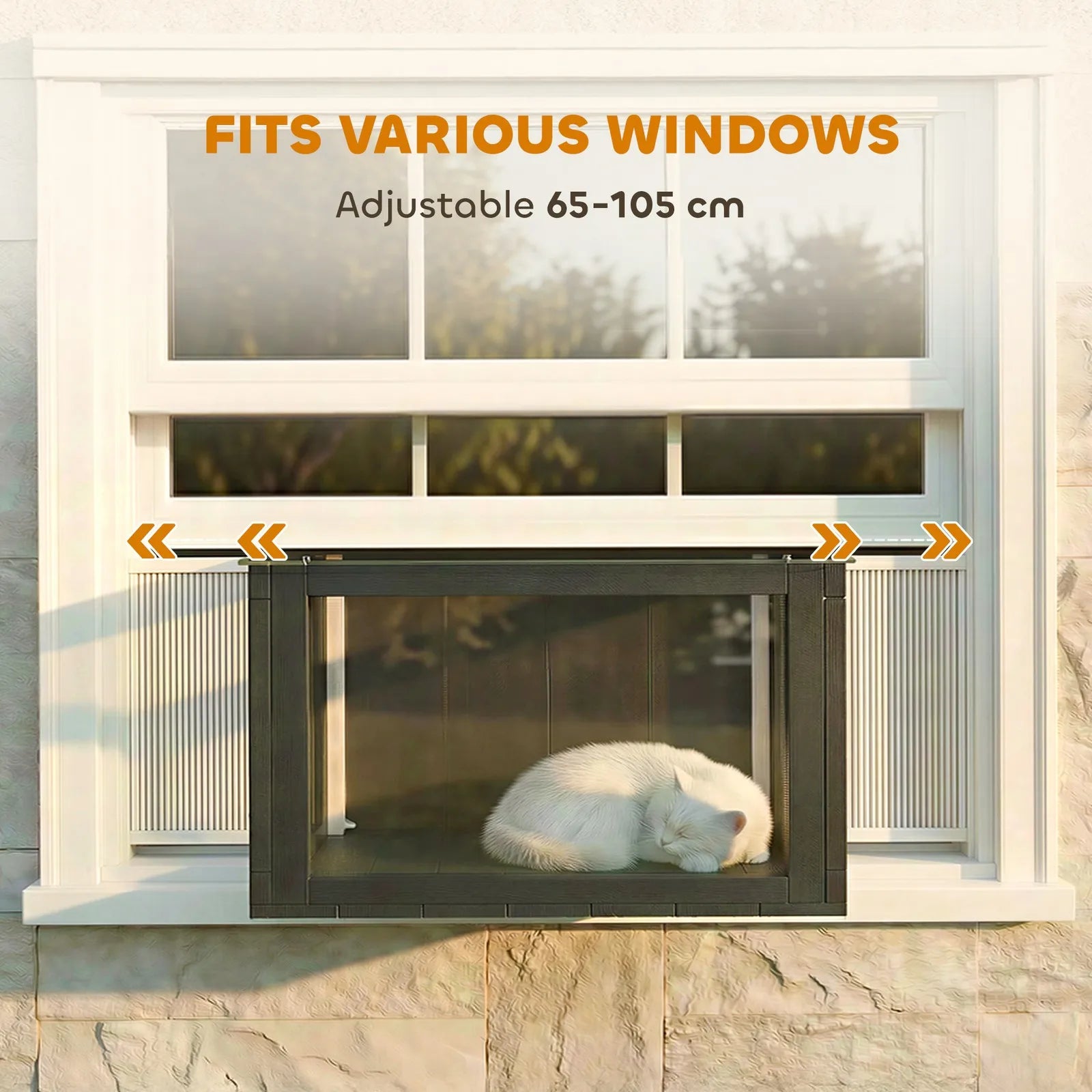 Window Catio Outdoor Cat Enclosure Adjustable 25"–41", Black