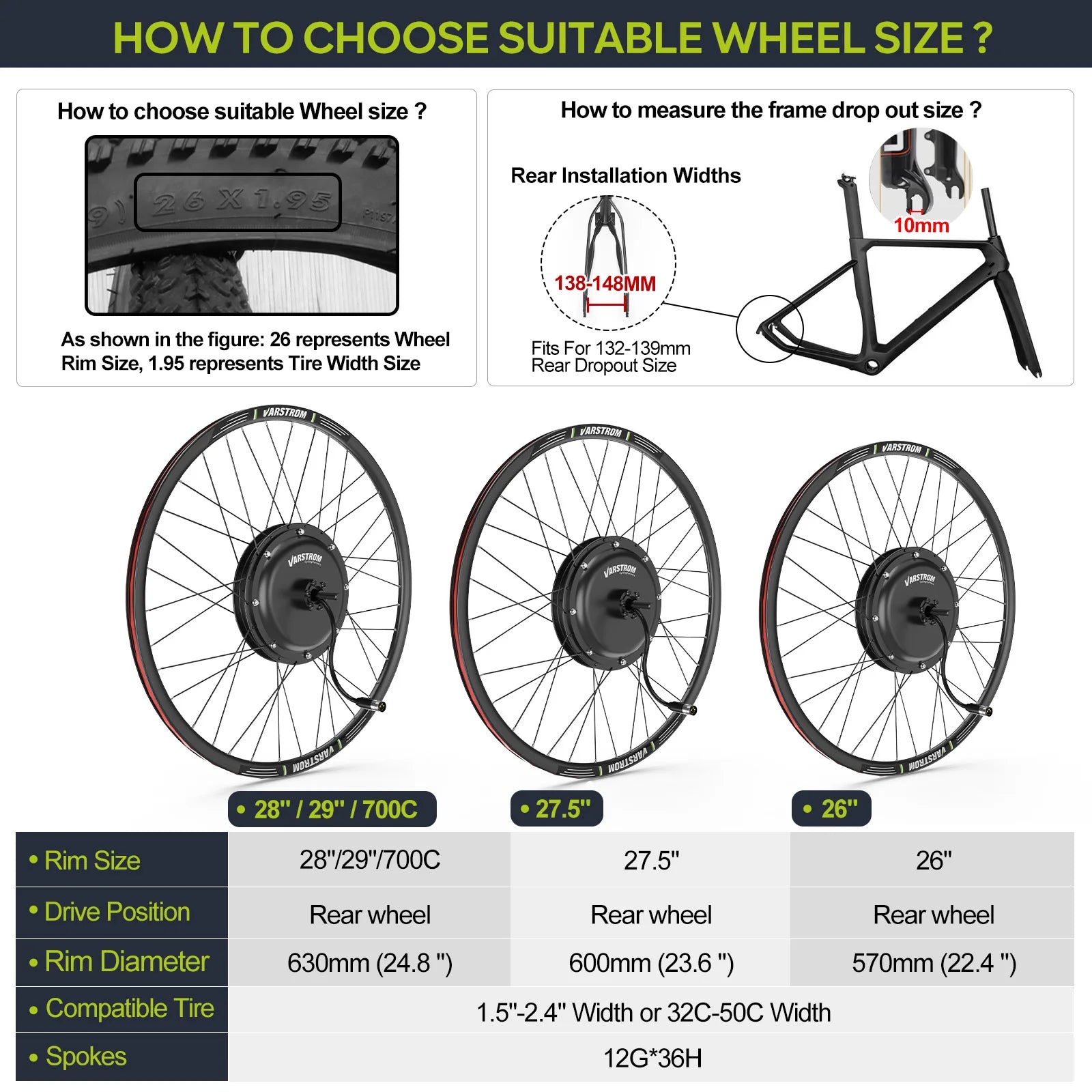 Electric Bicycle Conversion Kit eBike Rear Front Drive Engine
