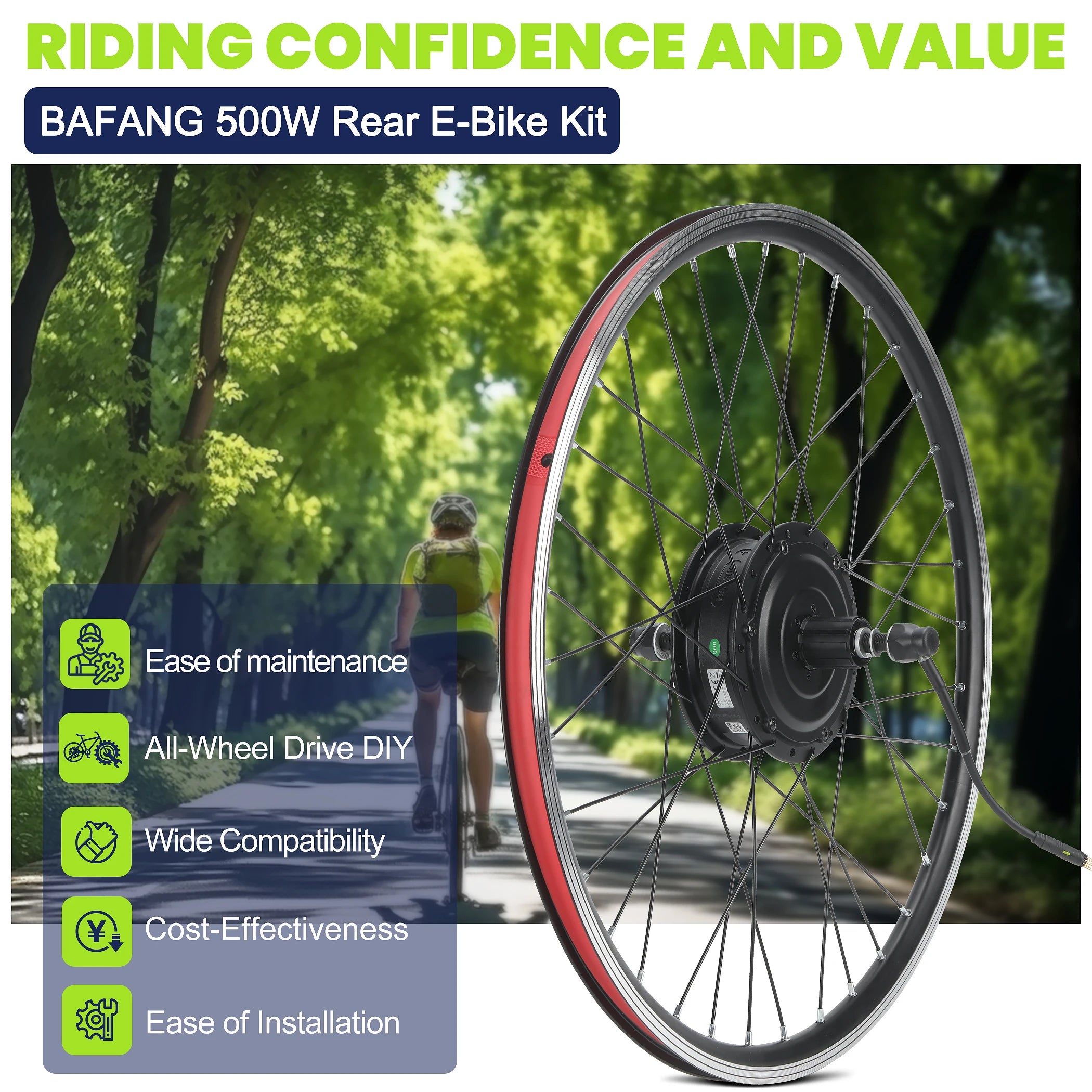 BAFANG Ebike Conversion Kit,G020 48V 500W Rear Hub Motor