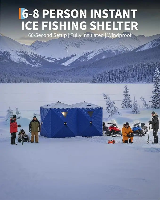 Insulated Pop-Up Ice Fishing Tent, 6-8 Person