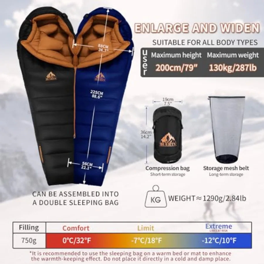 Down Backpacking Sleeping Bag 4 Season Sleeping