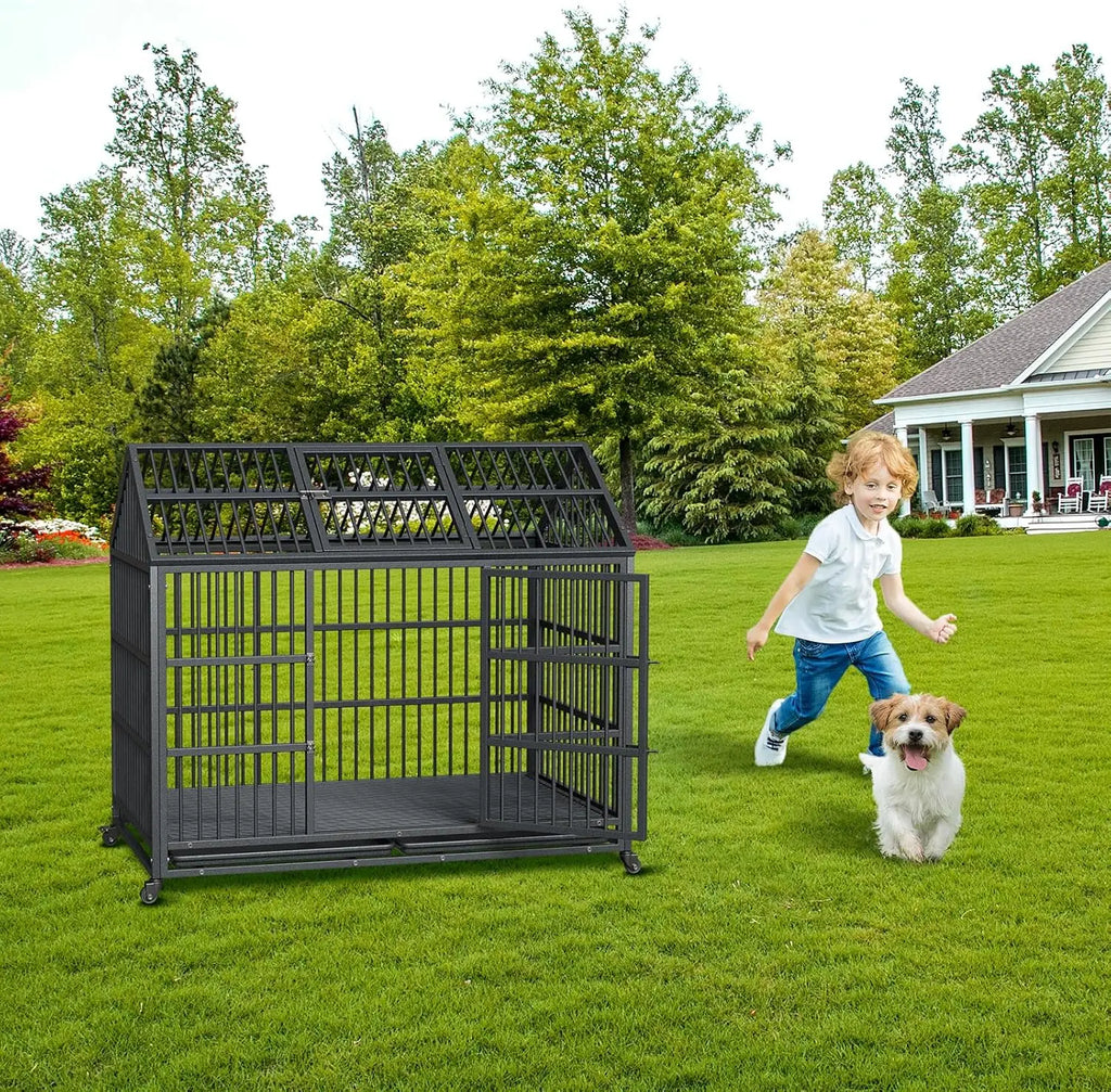 Large Metal Dog Kennel with Roof Top